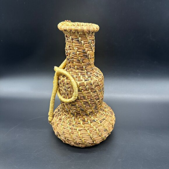 Handwoven Pine Needle Grass Basket Vase Decorative Rustic Boho Home Decor - Picture 3 of 13